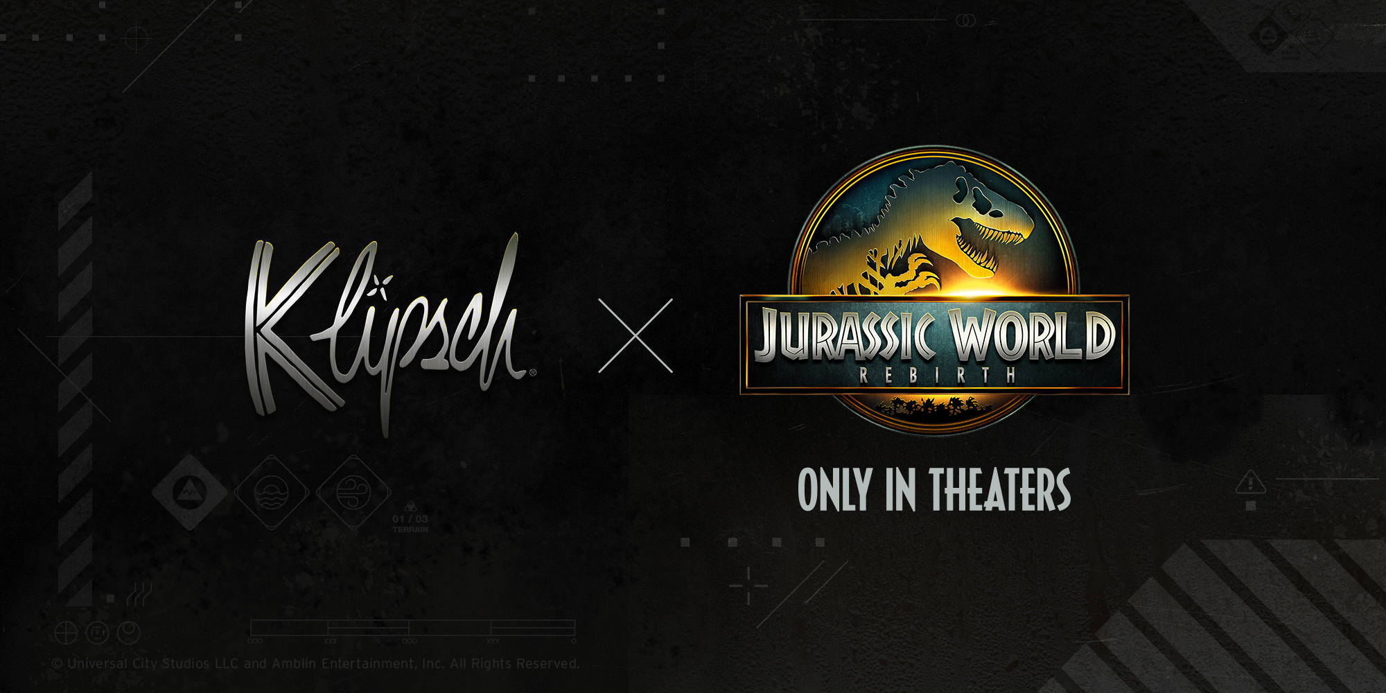 Klipsch and Jurassic World Rebirth logos