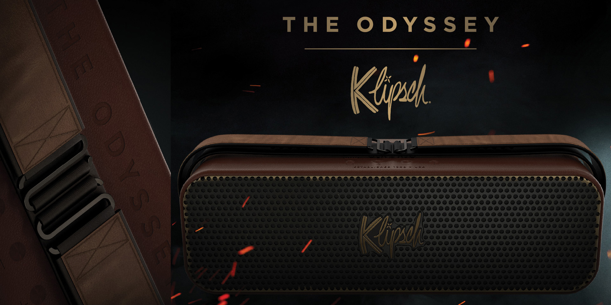 Klipsch x The Odyssey Limited Edition Bluetooth® Speaker closeup with logos